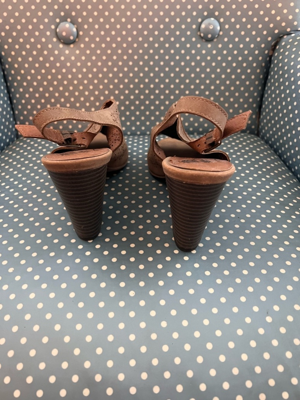 Jellypop Taupe Laser-Cut Peep-Toe Slingback Heels - Picture 4 of 8